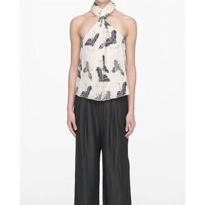 NWD Anine Bing Becca Crane Top Cream Size XS Crane Print #C2423